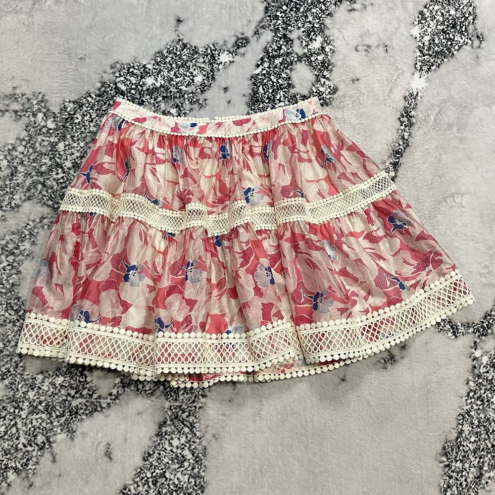Ted Baker London Skirt Womens 3/8 US Pink Floral Lace Trim Mini Boho Festival